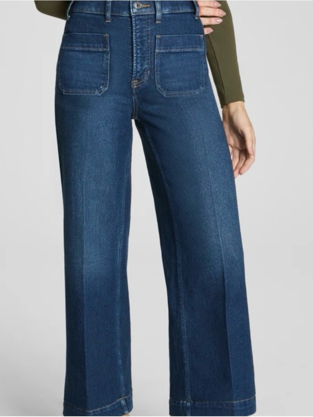 SPANX Wide-Leg High-Rise Jeans in Dark Blue Denim